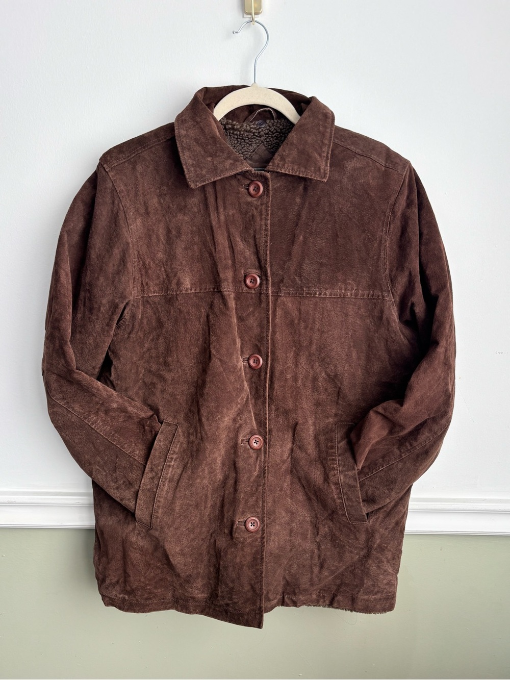 Brown Suede Button-Front Women's Coat